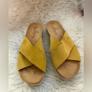 YOKONO Slide Sandals Gold Suede 7.5 NWOT